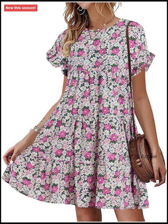 Dresses & Skirts - Boho Floral Ruffle Babydoll Mini Dress with Back Keyhole